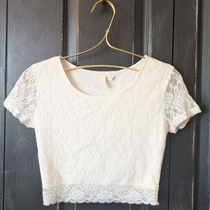 Frenchi Lace Accent Cream Crop Top